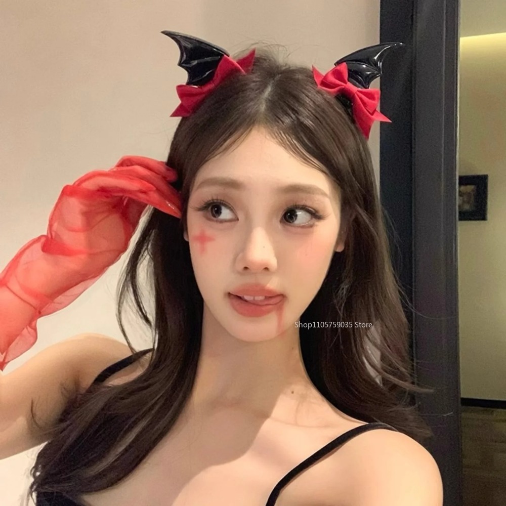 Halloween Devil Horn Bow Hair  - Cosplay Bat Prop ulasan dan harga