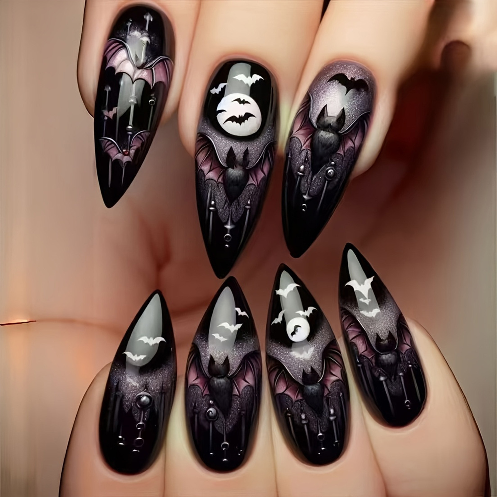 24Pcs Halloween Fake Nails Bla - Cosplay Bat Prop ulasan dan harga